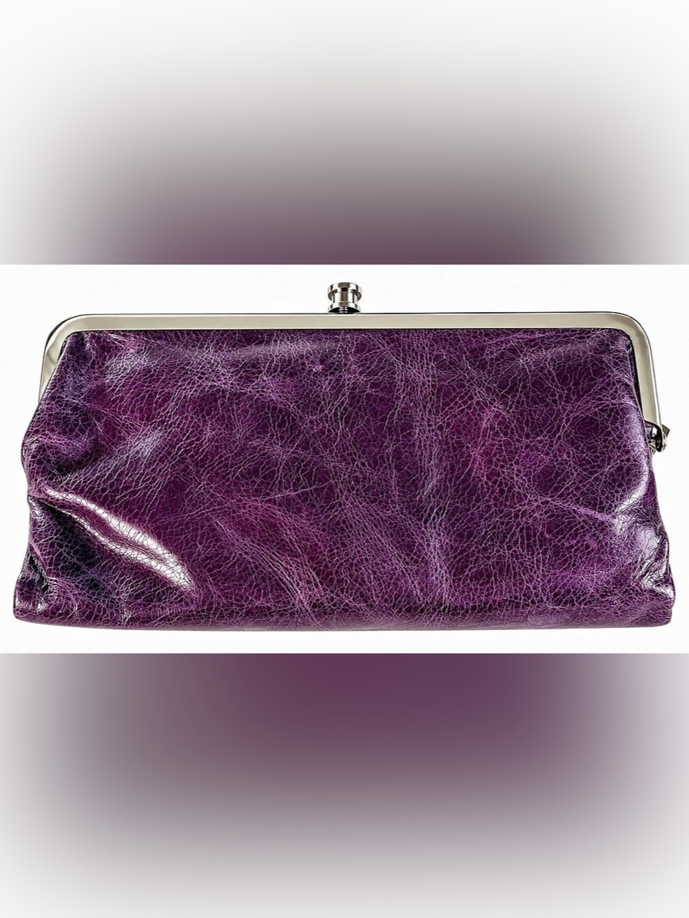 💜 Hobo International Purple Leather Kiss Lock Clutch Wallet NWOT 💜